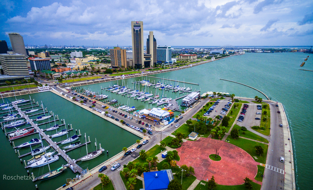 Corpus,Christi,Texas,Skyline,View,Of,City,Harbor,Bridge,In